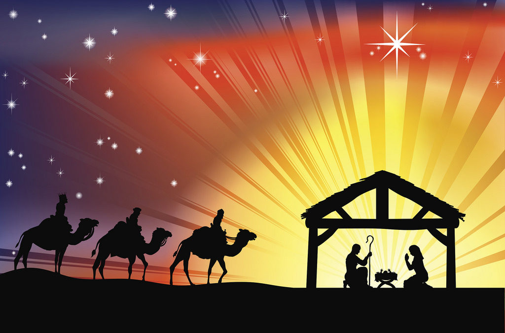 Wise men follow the star to the manger